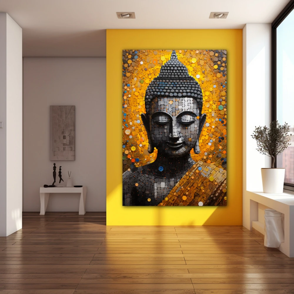 Wall Art titled: Calm in the Storm in a Vertical format with: Golden, and Grey Colors; Decoration the Yellow Walls wall