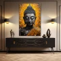 Wall Art titled: Calm in the Storm in a Vertical format with: Golden, and Grey Colors; Decoration the Sideboard wall