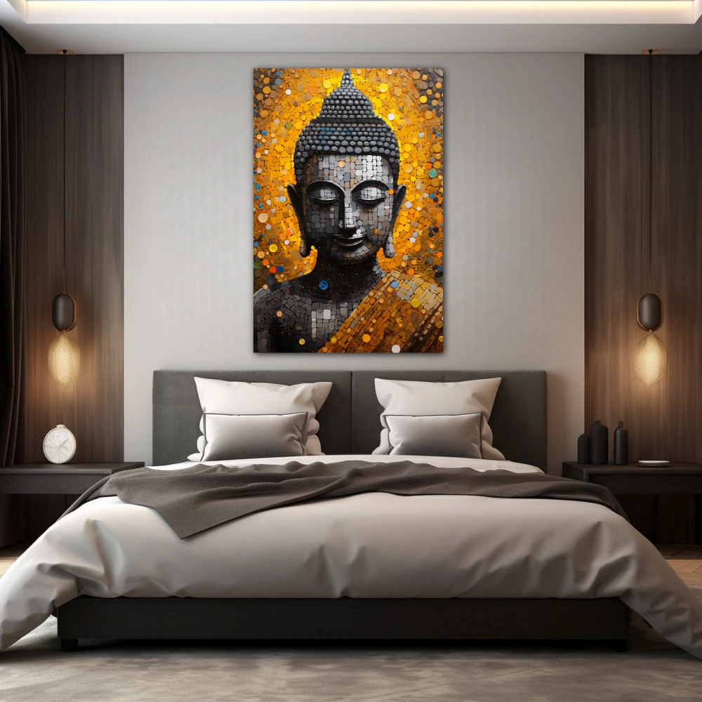 Wall Art titled: Calm in the Storm in a Vertical format with: Golden, and Grey Colors; Decoration the Bedroom wall