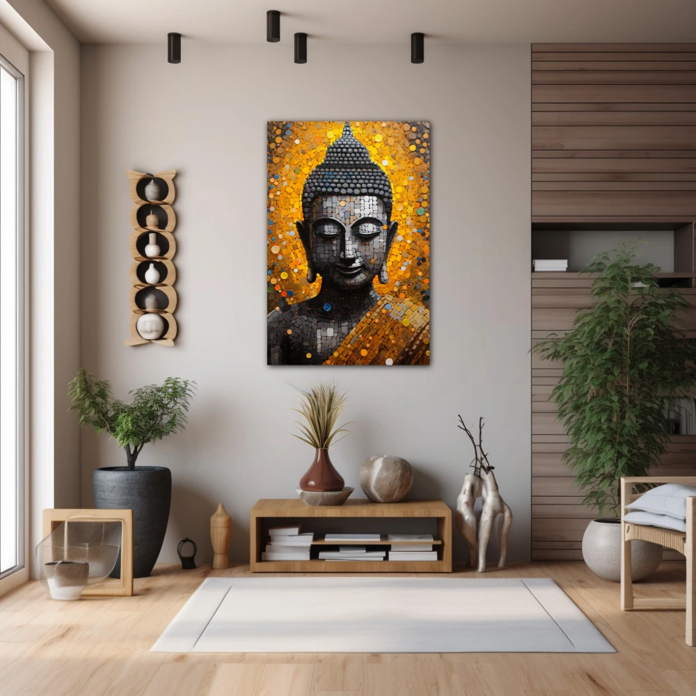 Wall Art titled: Calm in the Storm in a Vertical format with: Golden, and Grey Colors; Decoration the Hallway wall