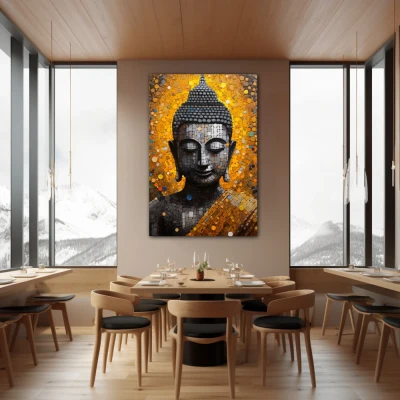 Wall Art titled: Calm in the Storm in a Vertical format with: Golden, and Grey Colors; Decoration the Restaurant wall