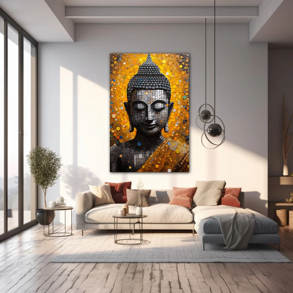 Wall Art titled: Calm in the Storm in a Vertical format with: Golden, and Grey Colors; Decoration the Living Room wall