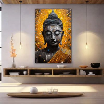 Wall Art titled: Calm in the Storm in a Vertical format with: Golden, and Grey Colors; Decoration the Wellbeing wall