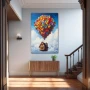 Wall Art titled: The House of Your Dreams in a Vertical format with: Yellow, Blue, and Red Colors; Decoration the Staircase wall