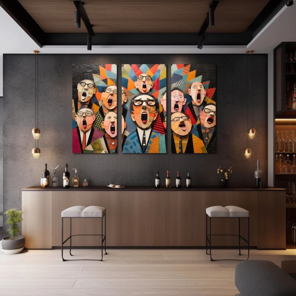 Wall Art titled: Fearless of success in a Horizontal format with: Blue, Orange, and Beige Colors; Decoration the Bar wall