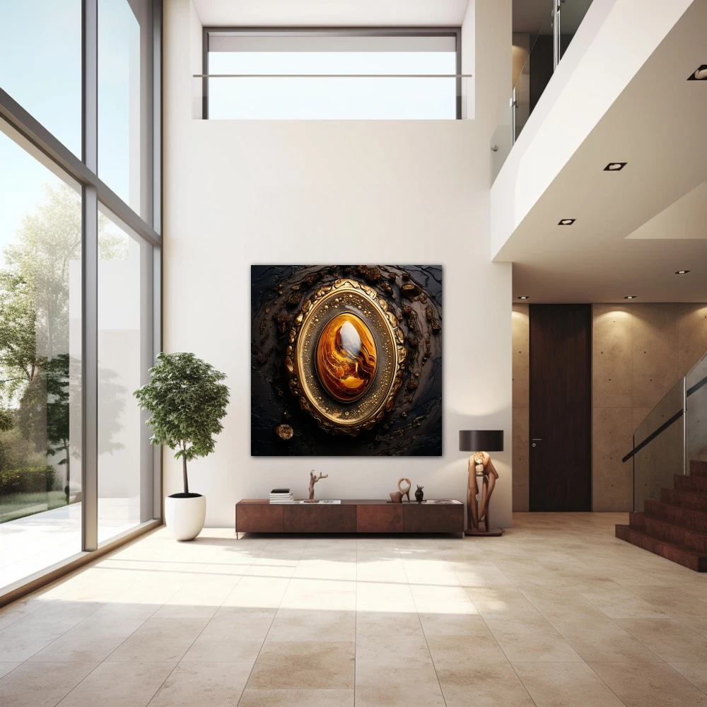 Wall Art titled: My Inner Glow in a Square format with: Golden, Brown, and Orange Colors; Decoration the Entryway wall