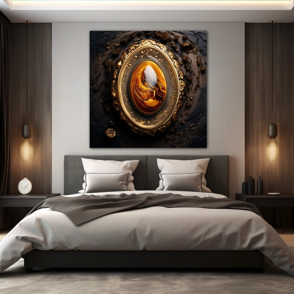 Wall Art titled: My Inner Glow in a Square format with: Golden, Brown, and Orange Colors; Decoration the Bedroom wall