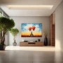 Wall Art titled: The City of Love in a Horizontal format with: Blue, Orange, and Red Colors; Decoration the Entryway wall