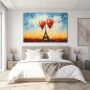 Wall Art titled: The City of Love in a Horizontal format with: Blue, Orange, and Red Colors; Decoration the Bedroom wall
