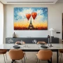 Wall Art titled: The City of Love in a Horizontal format with: Blue, Orange, and Red Colors; Decoration the Living Room wall
