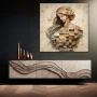 Wall Art titled: The Carved Lady in a Square format with: Grey, Brown, and Monochromatic Colors; Decoration the Sideboard wall