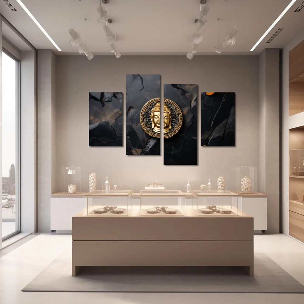 Wall Art titled: The Center of Emotional Balance in a Horizontal format with: Golden, and Black Colors; Decoration the Jewellery wall