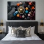 Wall Art titled: Jewels of Awakening in a Horizontal format with: Golden, Orange, and Black Colors; Decoration the Bedroom wall