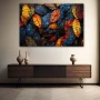 Wall Art titled: Melody of Fallen Colors in a Horizontal format with: Yellow, Blue, and Orange Colors; Decoration the Sideboard wall