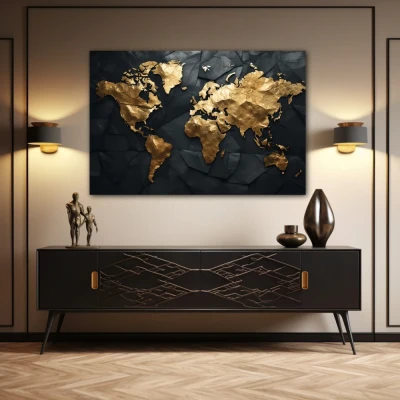 Wall Art titled: Traveling is My Greatest Luxury in a  format with: Golden, and Black Colors; Decoration the Sideboard wall