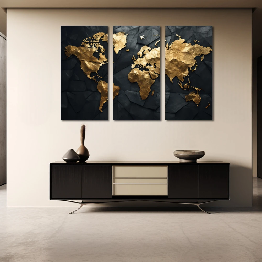 Wall Art titled: Traveling is My Greatest Luxury in a Horizontal format with: Golden, and Black Colors; Decoration the Sideboard wall