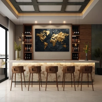 Wall Art titled: Traveling is My Greatest Luxury in a  format with: Golden, and Black Colors; Decoration the Bar wall