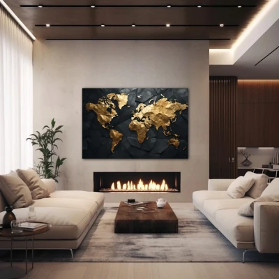 Wall Art titled: Traveling is My Greatest Luxury in a  format with: Golden, and Black Colors; Decoration the Fireplace wall