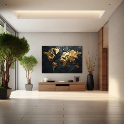 Wall Art titled: Traveling is My Greatest Luxury in a  format with: Golden, and Black Colors; Decoration the Entryway wall