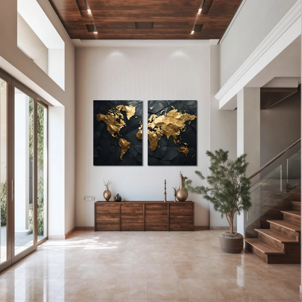 Wall Art titled: Traveling is My Greatest Luxury in a Horizontal format with: Golden, and Black Colors; Decoration the Entryway wall