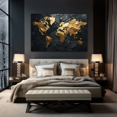 Cuadro Viajar es mi mayor lujo en formato horizontal con colores Dorado, Negro; Decorando pared de Habitación dormitorio