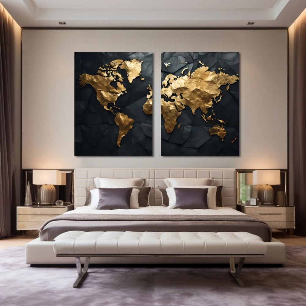 Wall Art titled: Traveling is My Greatest Luxury in a Horizontal format with: Golden, and Black Colors; Decoration the Bedroom wall