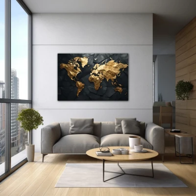 Wall Art titled: Traveling is My Greatest Luxury in a Horizontal format with: Golden, and Black Colors; Decoration the Inmobiliaria wall