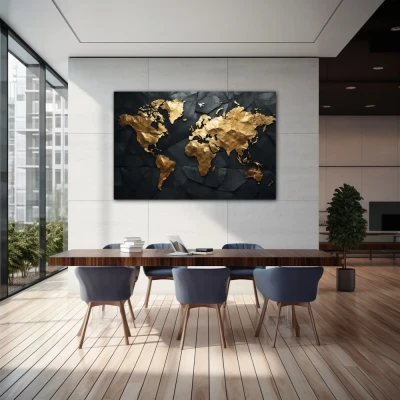 Wall Art titled: Traveling is My Greatest Luxury in a Horizontal format with: Golden, and Black Colors; Decoration the Inmobiliaria wall