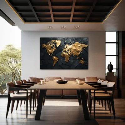 Wall Art titled: Traveling is My Greatest Luxury in a  format with: Golden, and Black Colors; Decoration the Restaurant wall