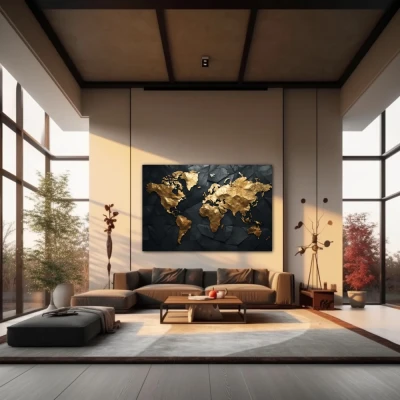 Wall Art titled: Traveling is My Greatest Luxury in a  format with: Golden, and Black Colors; Decoration the Living Room wall
