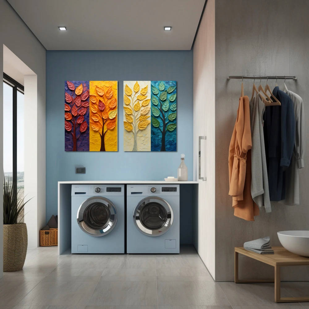 Wall Art titled: Every season brings new emotions in a Horizontal format with: Yellow, and Green Colors; Decoration the Laundry wall