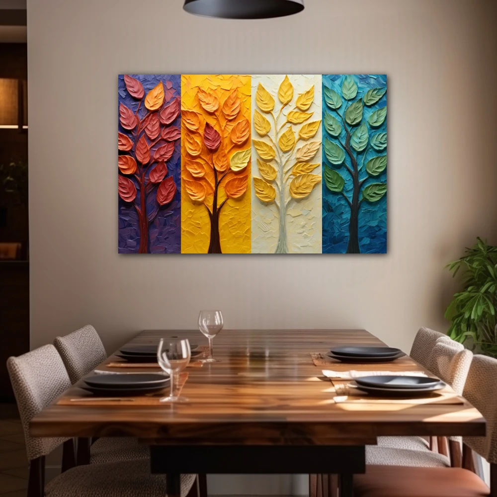 Wall Art titled: Every season brings new emotions in a Horizontal format with: Yellow, and Green Colors; Decoration the Living Room wall