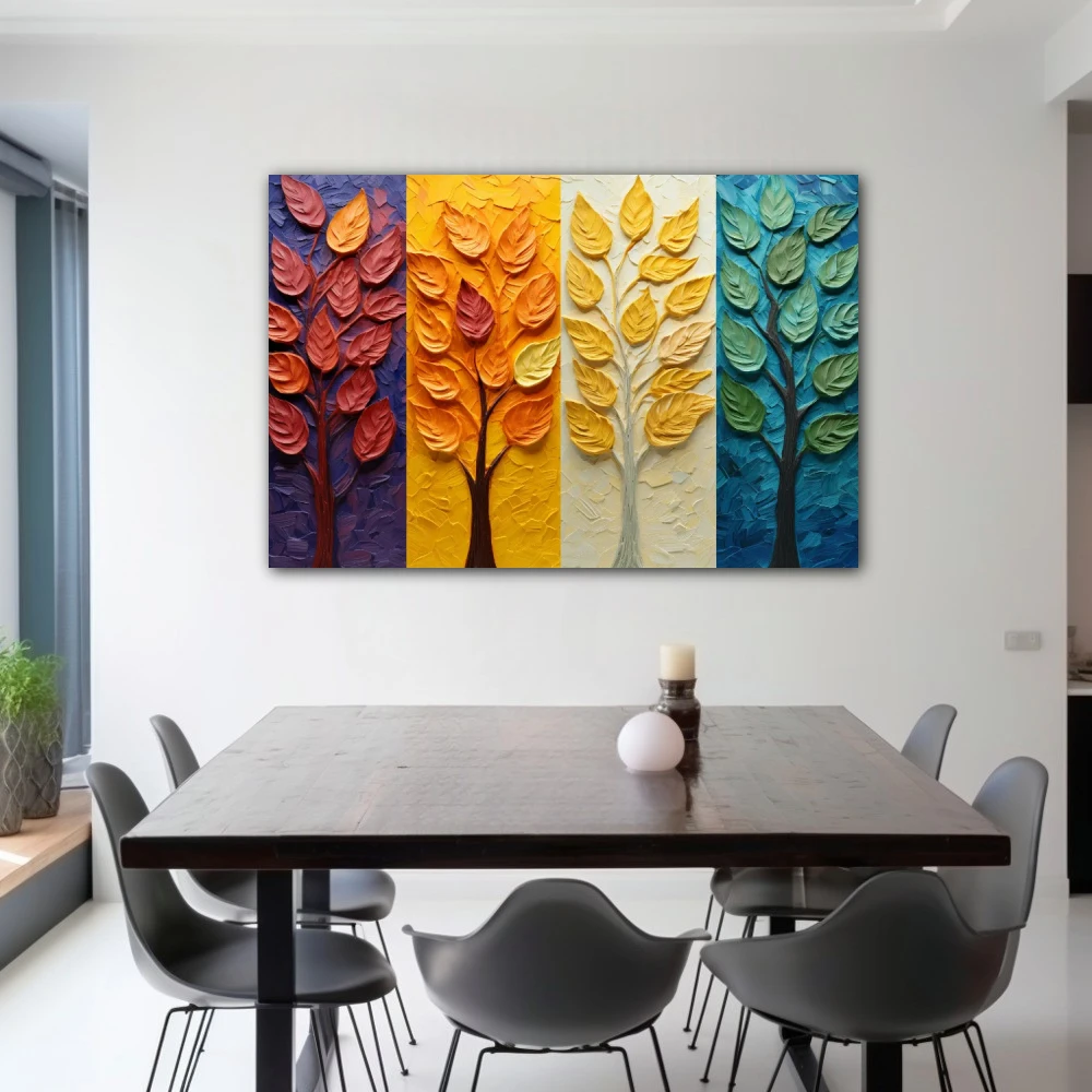 Wall Art titled: Every season brings new emotions in a Horizontal format with: Yellow, and Green Colors; Decoration the Living Room wall