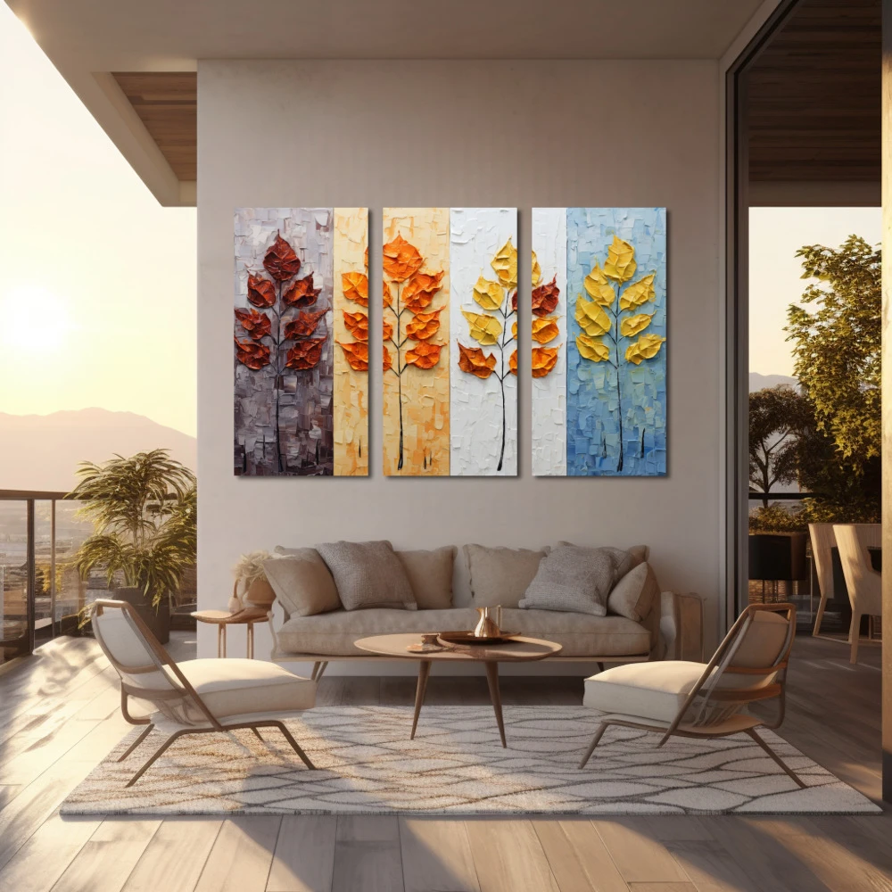 Wall Art titled: Each season has its own magic. in a Horizontal format with: Yellow, Brown, and Orange Colors; Decoration the Outdoor wall