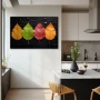 Wall Art titled: Each season has its own color in a Horizontal format with: Orange, Black, Red, and Green Colors; Decoration the Kitchen wall