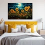 Wall Art titled: Sunflower Night in a Horizontal format with: Yellow, Blue, and Green Colors; Decoration the Bedroom wall