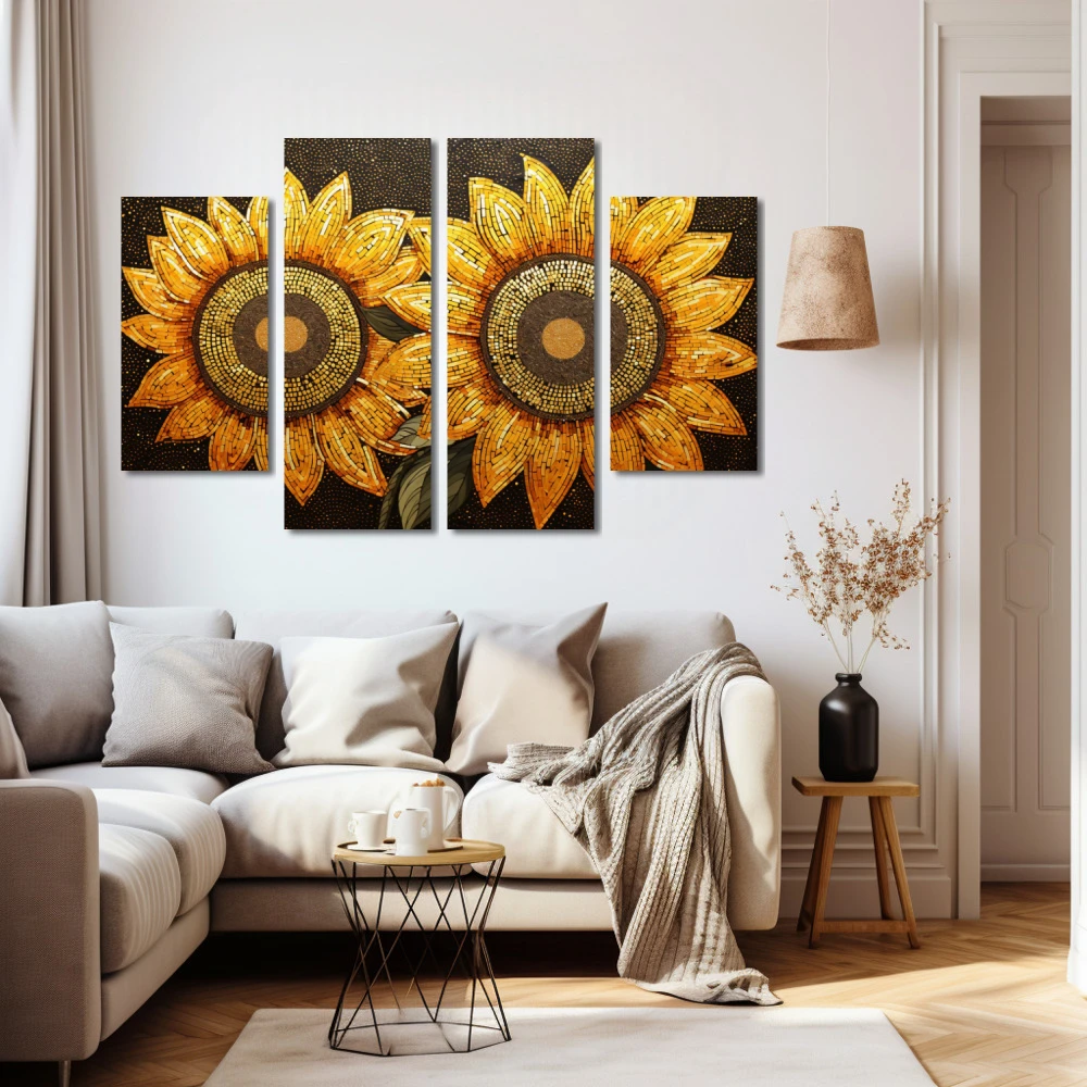 Wall Art titled: Light and Life in a Horizontal format with: Yellow, Brown, and Orange Colors; Decoration the Beige Wall wall