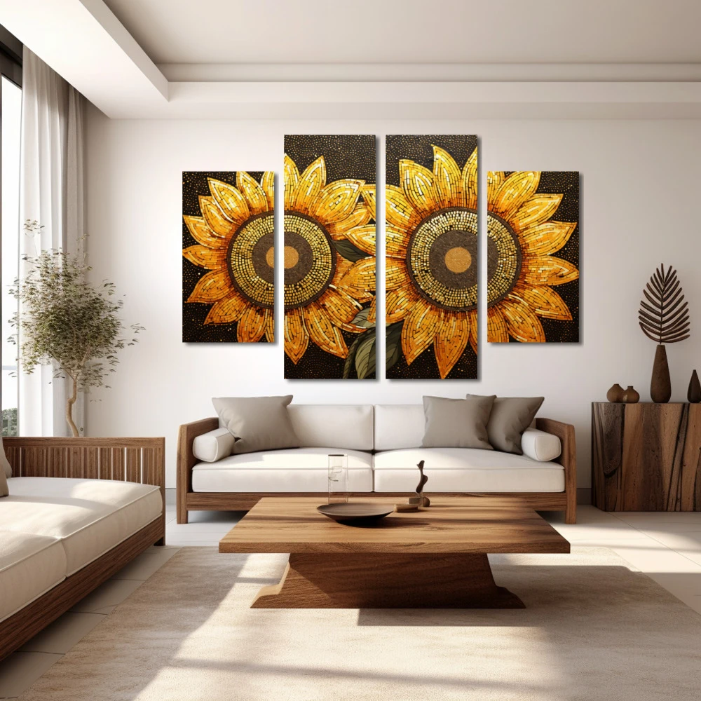 Wall Art titled: Light and Life in a Horizontal format with: Yellow, Brown, and Orange Colors; Decoration the White Wall wall