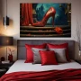 Wall Art titled: Heels and Roses V2 in a Horizontal format with: Red, and Turquoise Colors; Decoration the Bedroom wall