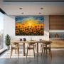 Wall Art titled: Lovers of the Sun in a Horizontal format with: Yellow, Blue, and Orange Colors; Decoration the Kitchen wall