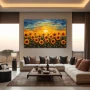 Wall Art titled: Lovers of the Sun in a Horizontal format with: Yellow, Blue, and Orange Colors; Decoration the Living Room wall