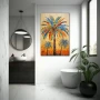 Wall Art titled: Tropical Trio in a Vertical format with: Blue, Brown, and Beige Colors; Decoration the Bathroom wall
