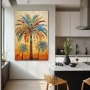 Wall Art titled: Tropical Trio in a Vertical format with: Blue, Brown, and Beige Colors; Decoration the Kitchen wall