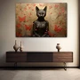 Wall Art titled: The Goddess Bastet in a Horizontal format with: Black, Red, and Pink Colors; Decoration the Sideboard wall