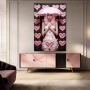 Wall Art titled: Dodging Love in a Vertical format with: white, Pink, and Pastel Colors; Decoration the Sideboard wall