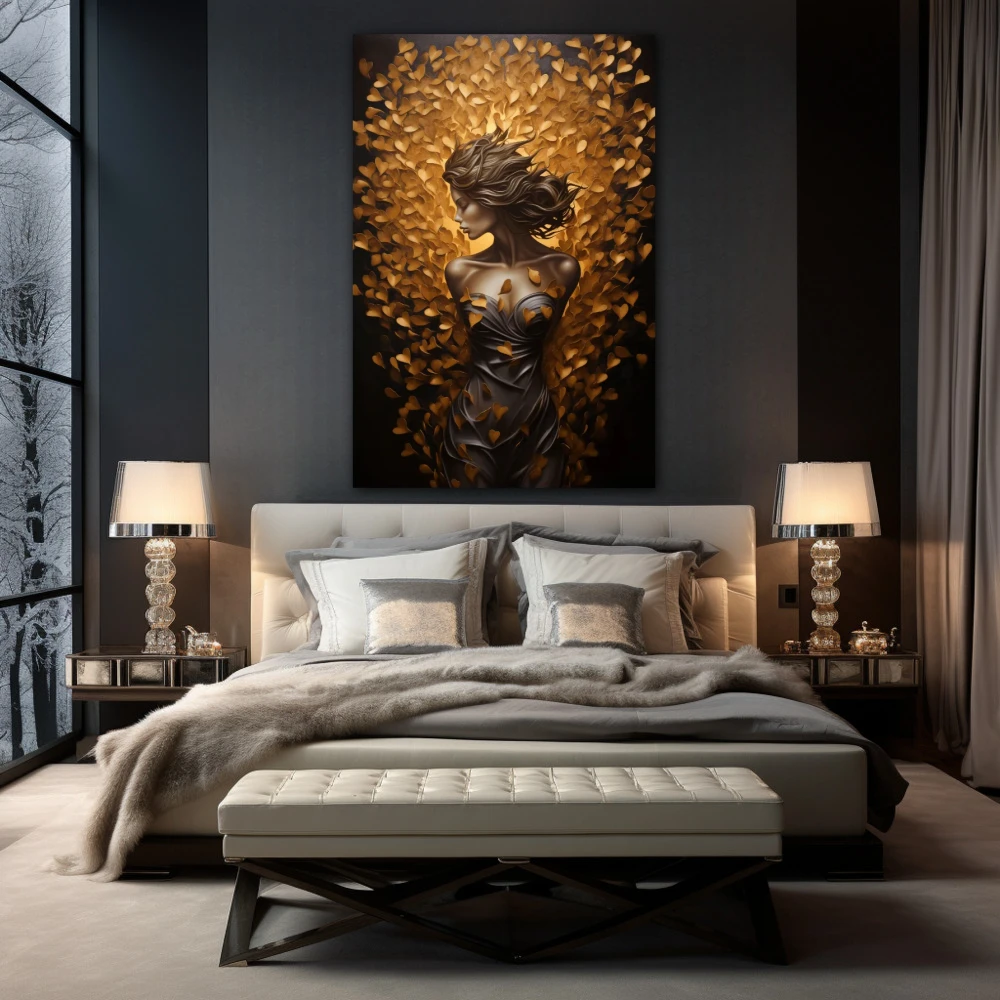 Wall Art titled: Venus: The Goddess of Love in a Vertical format with: Golden, Brown, and Black Colors; Decoration the Bedroom wall