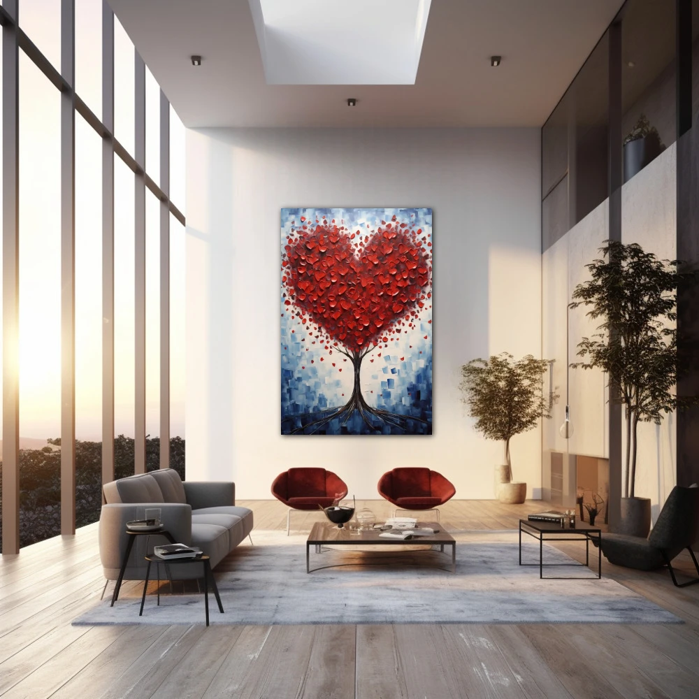 Wall Art titled: Strength in the Face of Adversity in a Vertical format with: Blue, white, and Red Colors; Decoration the Living Room wall