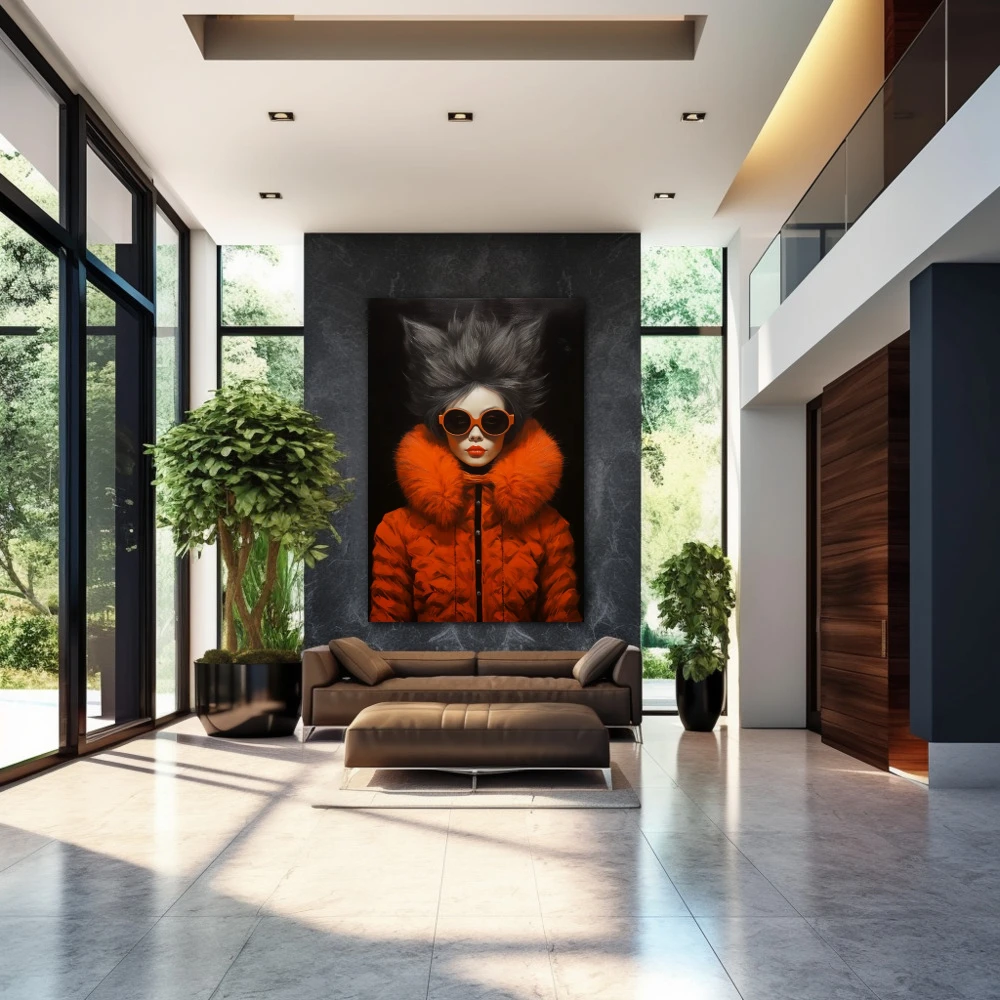 Wall Art titled: Style and Citrus Fashion in a Vertical format with: Orange, and Black Colors; Decoration the Entryway wall