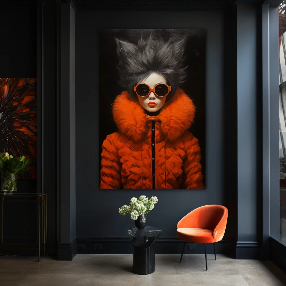 Wall Art titled: Style and Citrus Fashion in a Vertical format with: Orange, and Black Colors; Decoration the Black Walls wall