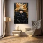 Wall Art titled: Golden Flashes of Style in a Vertical format with: Golden, and Black Colors; Decoration the Living Room wall
